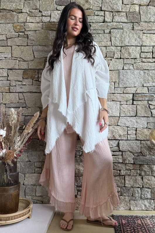 Rustic Nature Bubble Cotton Slant Frill Pant Washed Peachy Nude